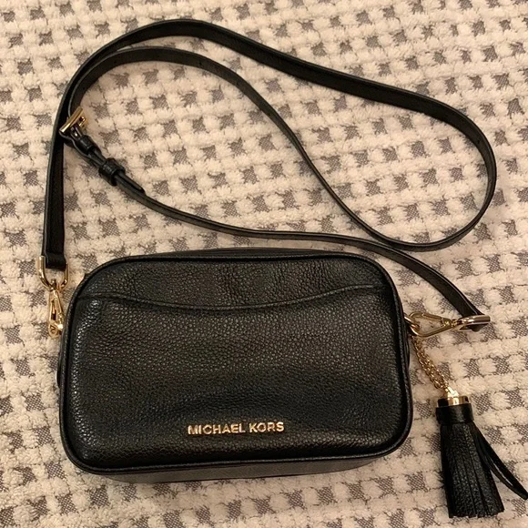 Michael Kors Small Camera Crossbody Belt Bag.Black Leather with Gold Hardware